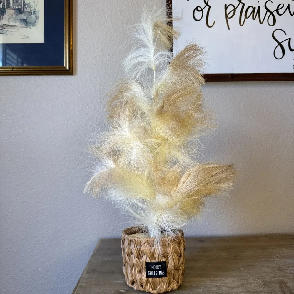 Pampas Grass Christmas Tree Faux Woven Basket 24